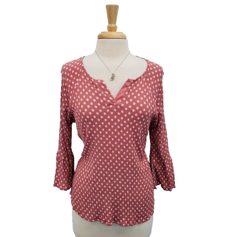 Papermoon Polka-Dot Blouse Womens Size 2XL Pink Floral Bell Sleeve Feminine